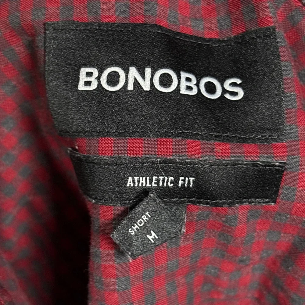 Bonobos Button Down Shirt Mens M Short Red Gingham Athletic Fit Check BSH01760A